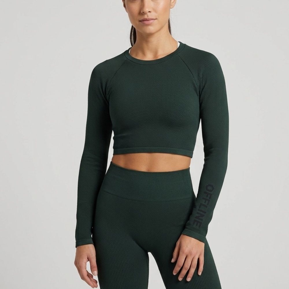 OFFLINE by Aerie Seamless Waffle Crop Top Dark Green M